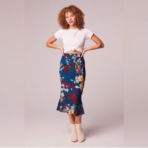 Band Of The Free PISA TEAL FLORAL RUFFLE SLIP SKIRT Size Medium NWT